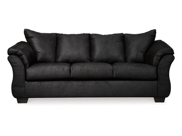 Darcy Curved Upholstered Black Sofa with Pillow-Top Arms, Performance Fabric in Calgary in a white background 