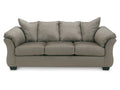 Darcy Curved Upholstered Cobblestone Sofa with Pillow-Top Arms, Performance Fabric in Calgary in a white background