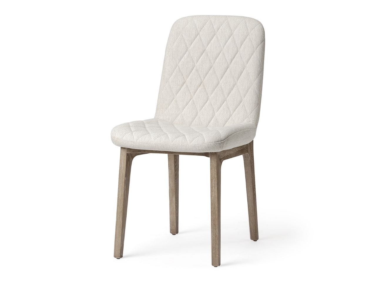 David Diamond Tuffed Cream Fabric Wrap Brown Wood Base Dining Chair in Calgary in a white background