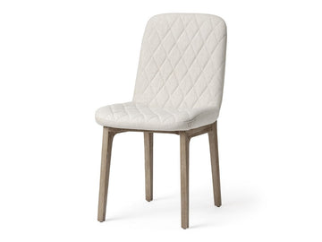 David Diamond Tuffed Cream Fabric Wrap Brown Wood Base Dining Chair in Calgary in a white background