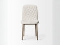 David Diamond Tuffed Cream Fabric Wrap Brown Wood Base Dining Chair in Calgary in a white background front view