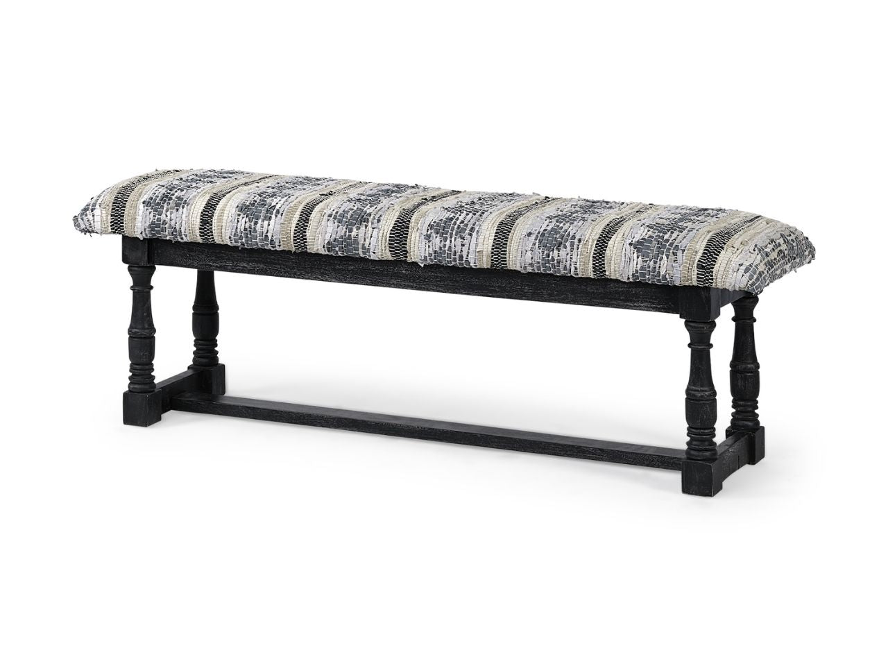 Denison II Black Wood Base Woven-Leather Cushion Top Accent Bench in Calgary in a white background