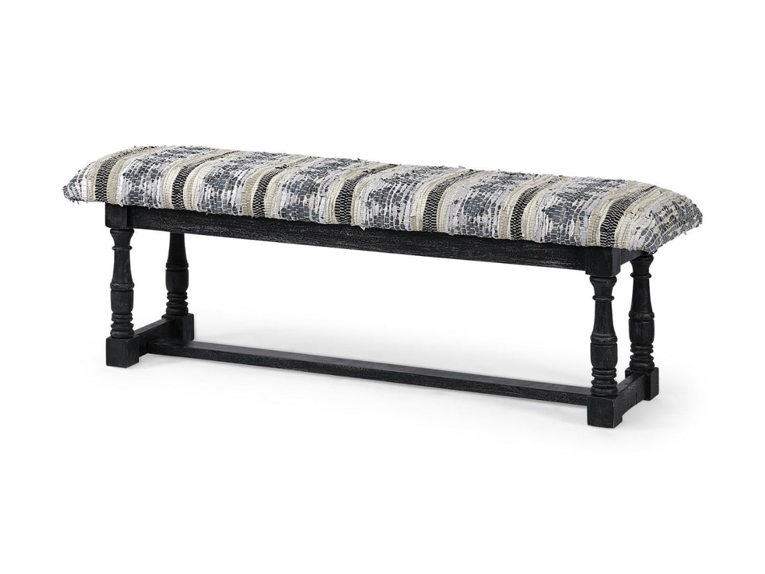 Denison II Black Wood Base Woven-Leather Cushion Top Accent Bench in Calgary in a white background