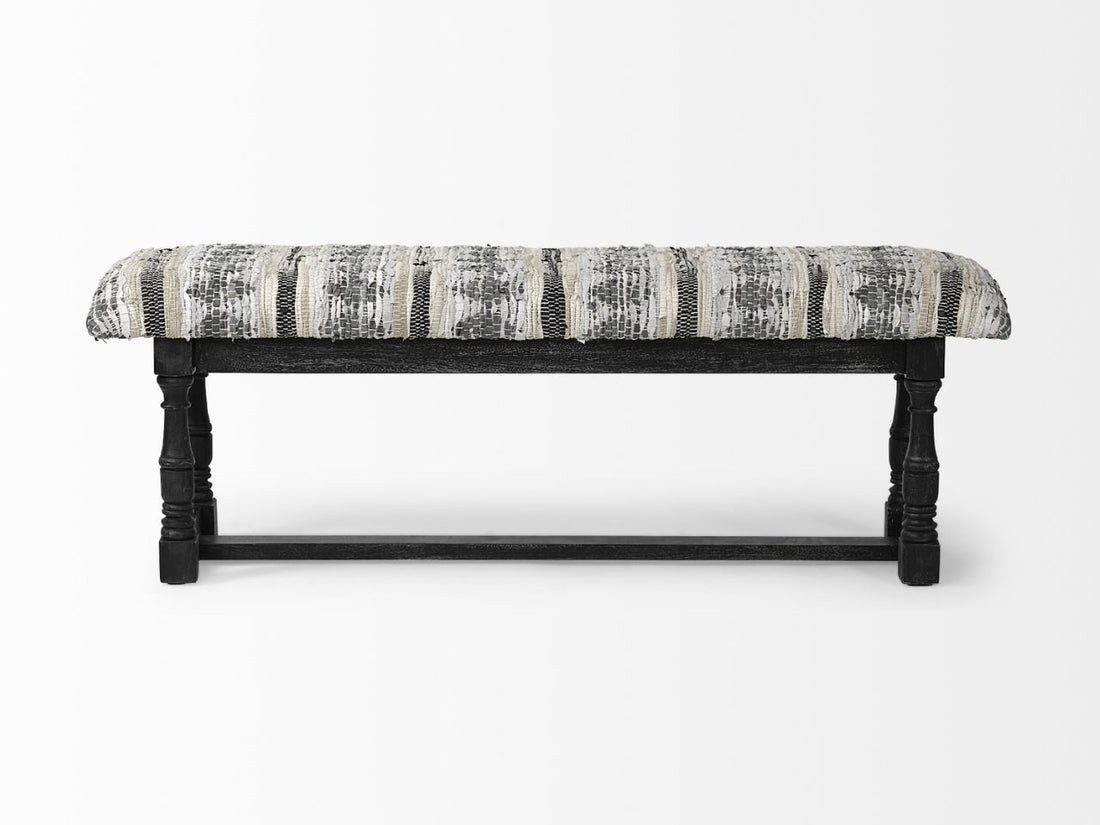 Denison II Black Wood Base Woven-Leather Cushion Top Accent Bench in Calgary in a white background