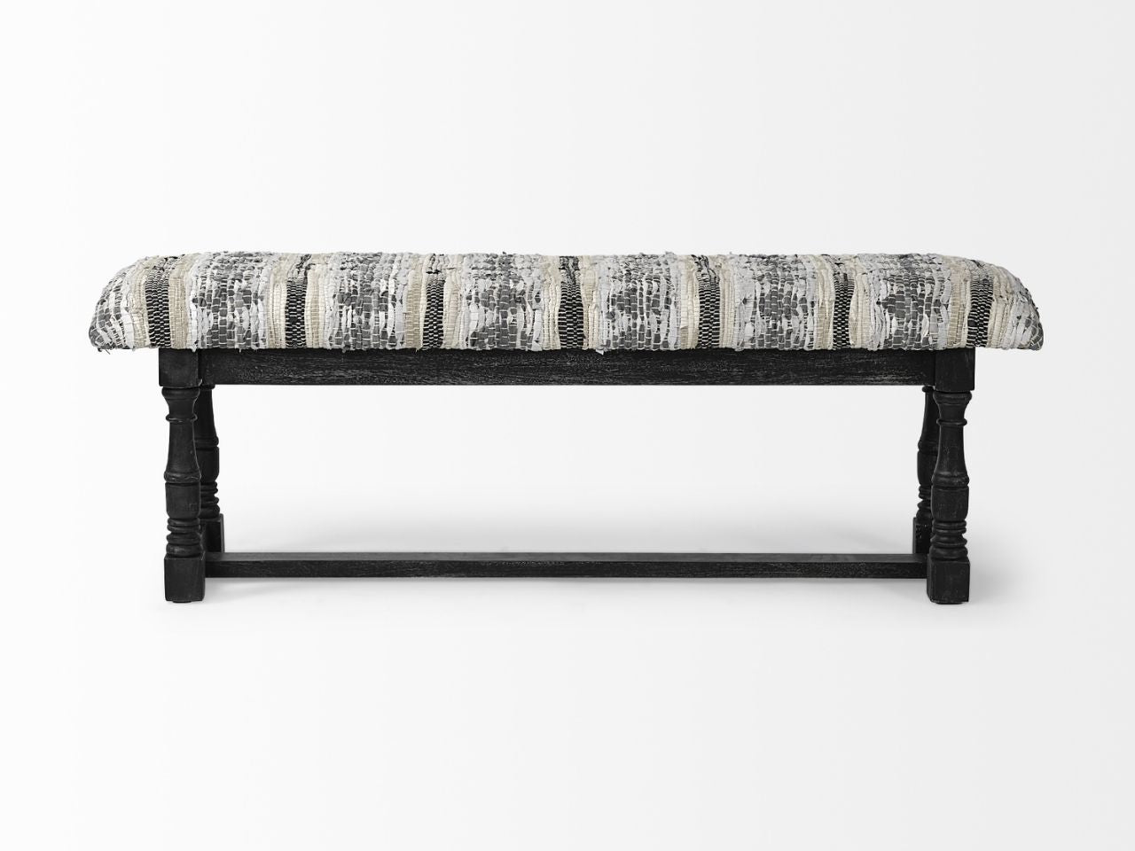 Denison II Black Wood Base Woven-Leather Cushion Top Accent Bench in Calgary in a white background front view