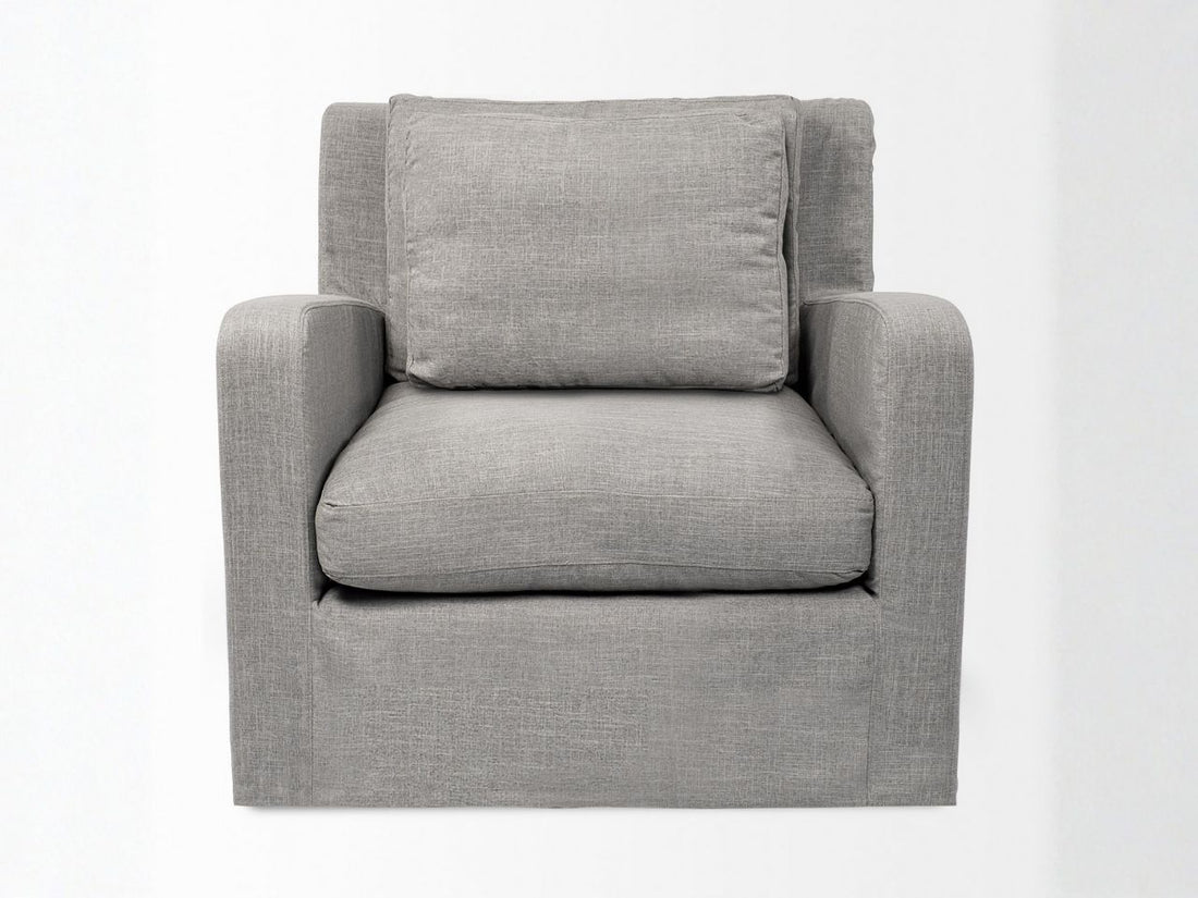 Denly III Flint Gray Slipcover Upholstered Arm Chair in Calgary in a white background