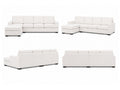 Modern neutral fabric sofa with chaise shown from multiple angles on a white background.