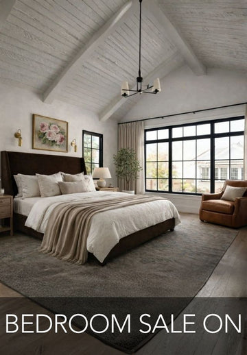 Modern bedroom in Calgary with large windows and a bed by Showhome Furniture