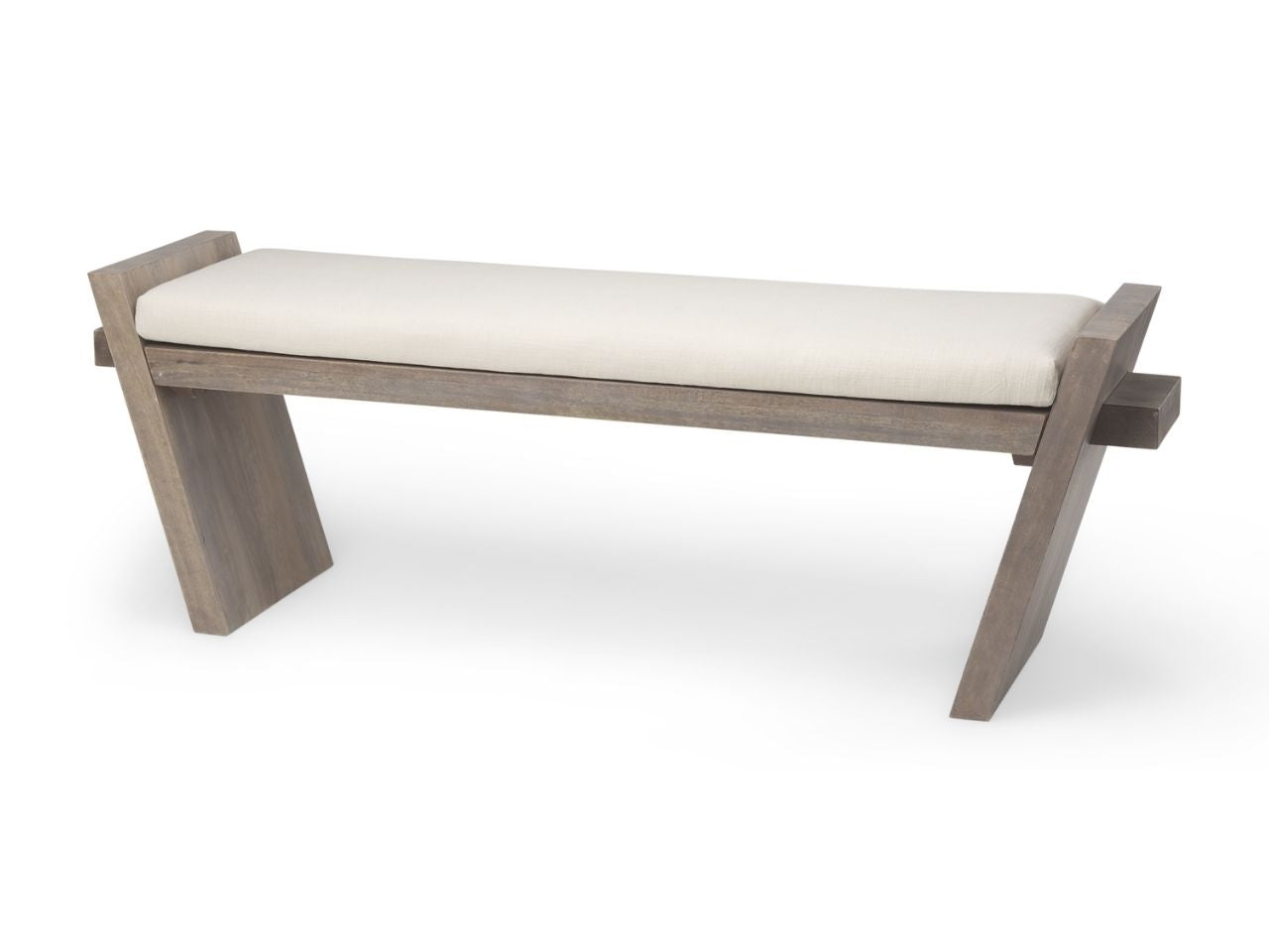 Elaine l Brown Wood Upholstered Cream Seat Bench in Calgary in a white background