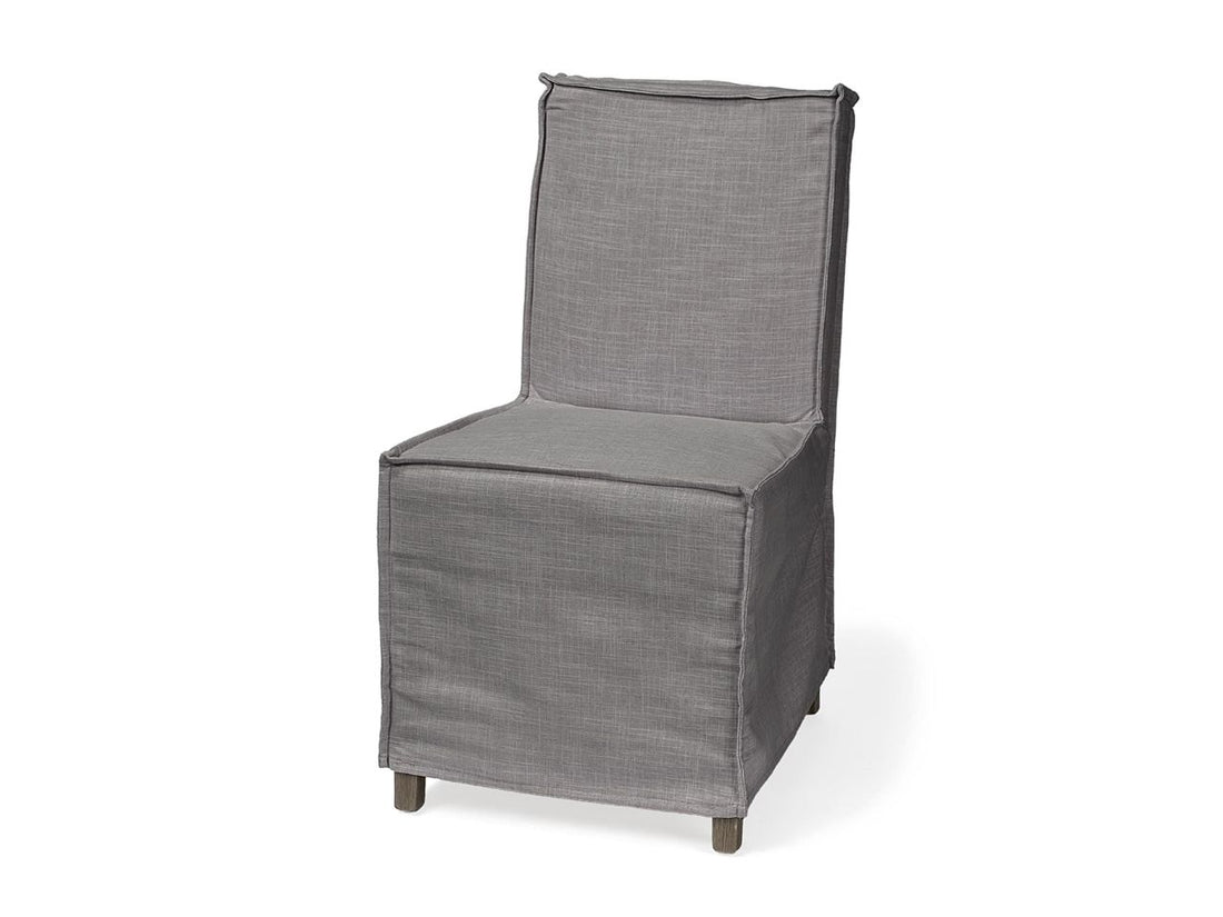 Elbert II Cream Fabric Slip-Cover Brown Wood Frame Dining Chair in Calgary in a white background