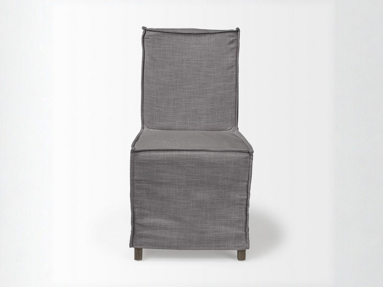 Elbert II Cream Fabric Slip-Cover Brown Wood Frame Dining Chair in Calgary in a white background front view