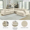 Elyza 5-Piece Modular Sectional in a living room setting with features highlighted at the bottom.
