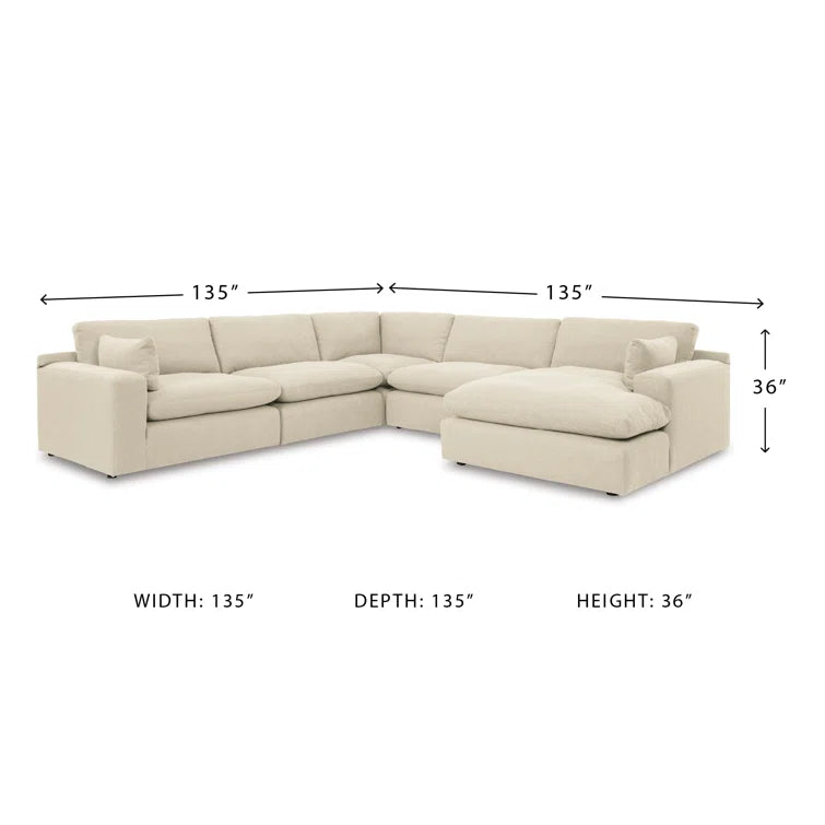 Elyza 5-Piece Modular Sectional with dimensions labeled on a white background