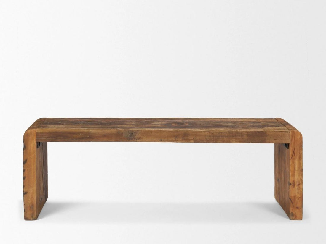 Estelle Rustic Brown Reclaimed Wood Bench - Calgary Furniture Store