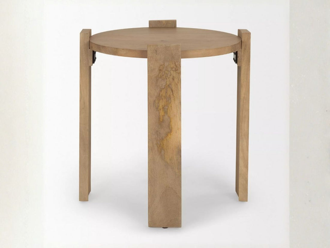 Evelyn Solid Mango Wood Round End Table with White Wash in Calgary in a white background