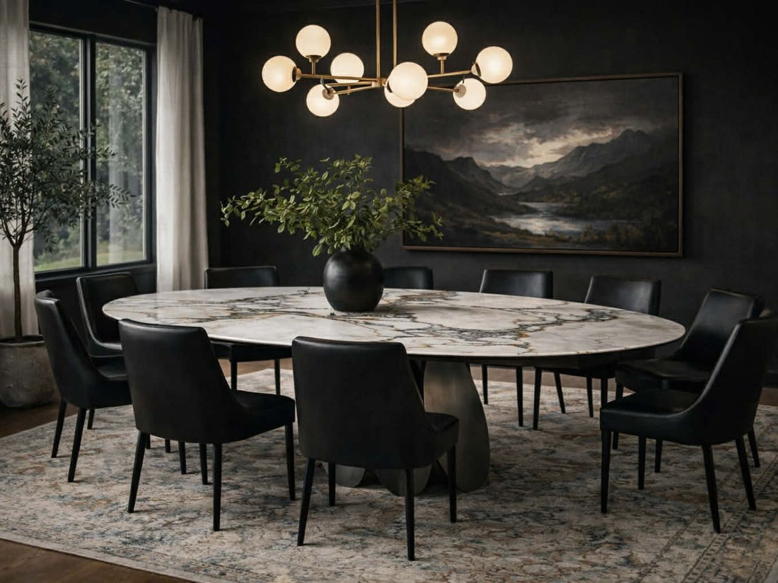 FORMA Dining Table with Magellano Ceramic Top and Bronze Base in Calgary