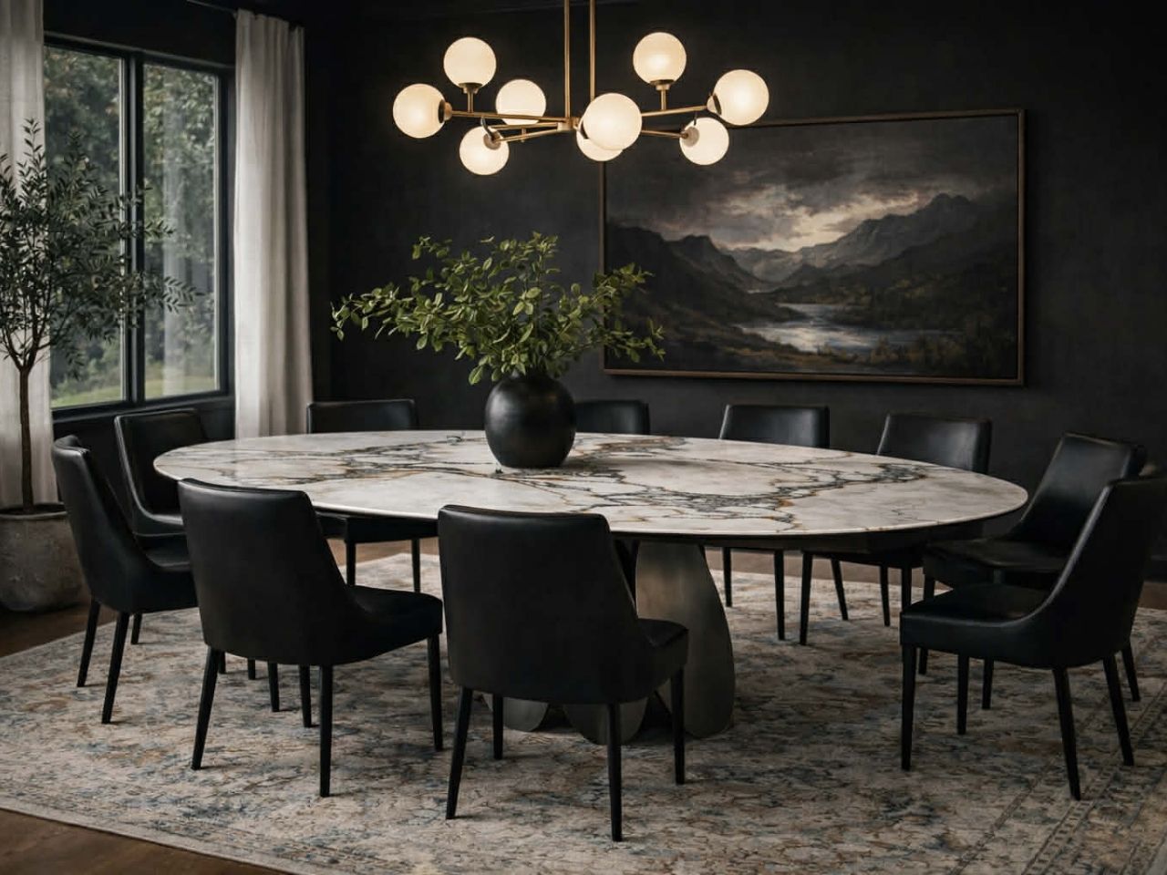 FORMA Dining Table with Magellano Ceramic Top and Bronze Base in Calgary