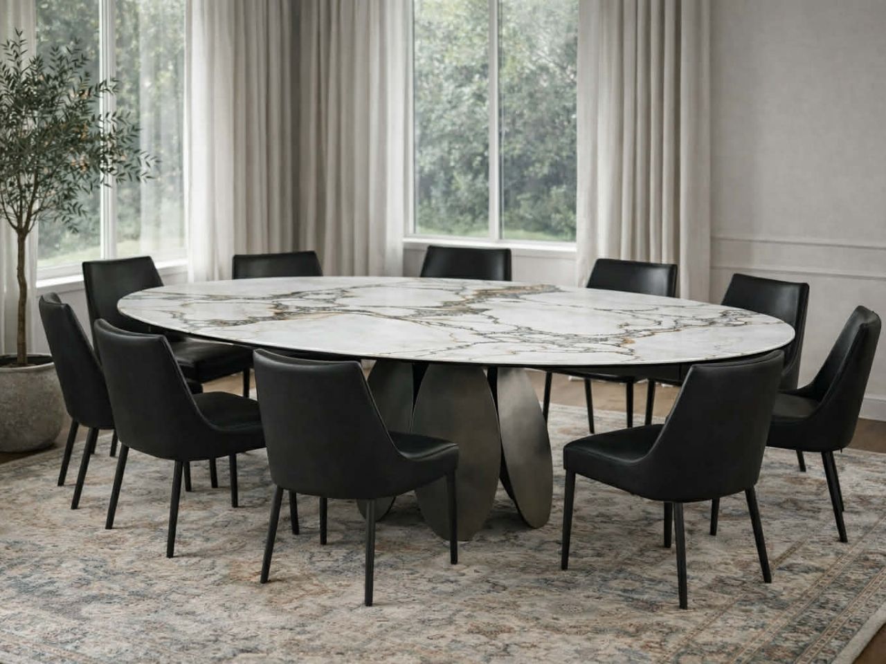 FORMA Dining Table with Magellano Ceramic Top and Bronze Base in Calgary