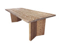 Angled view of the rectangular wood dining table.