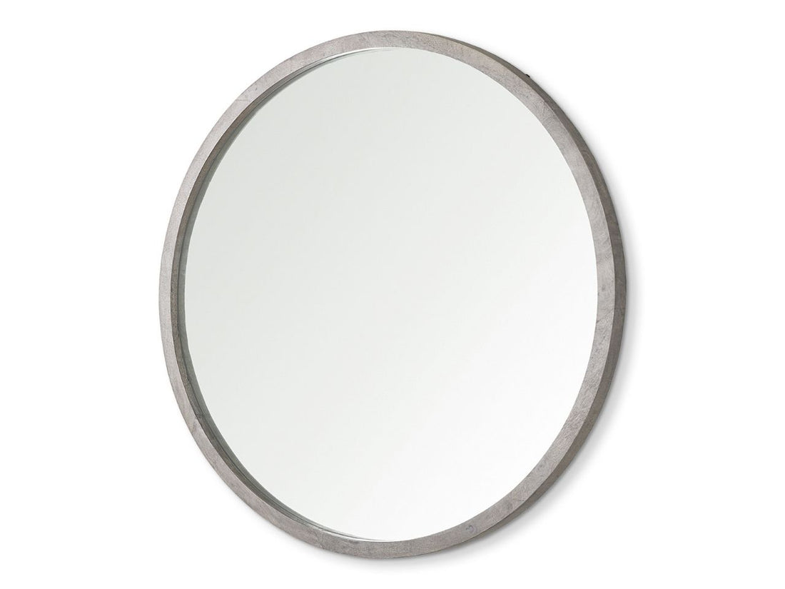Round mirror with a silver frame in Calgary on a white background
