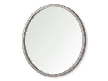 Round mirror with a silver frame in Calgary on a white background