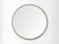 Round mirror with a wooden frame in Calgary on a white background