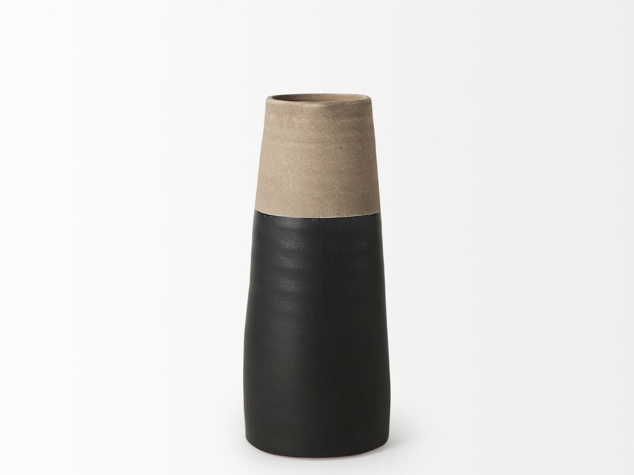 Two-toned black and beige vase in Calgary  on a white background