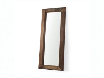 Wooden-framed mirror in Calgary on a white background