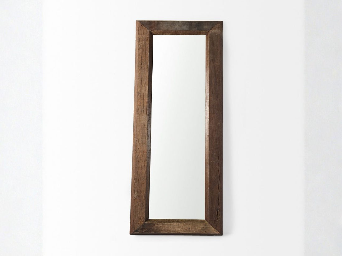 Wooden-framed mirror in Calgary on a white background