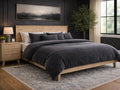🇨🇦 Gia Bed - Light Finish Solid Wood with a dark grey blanket 