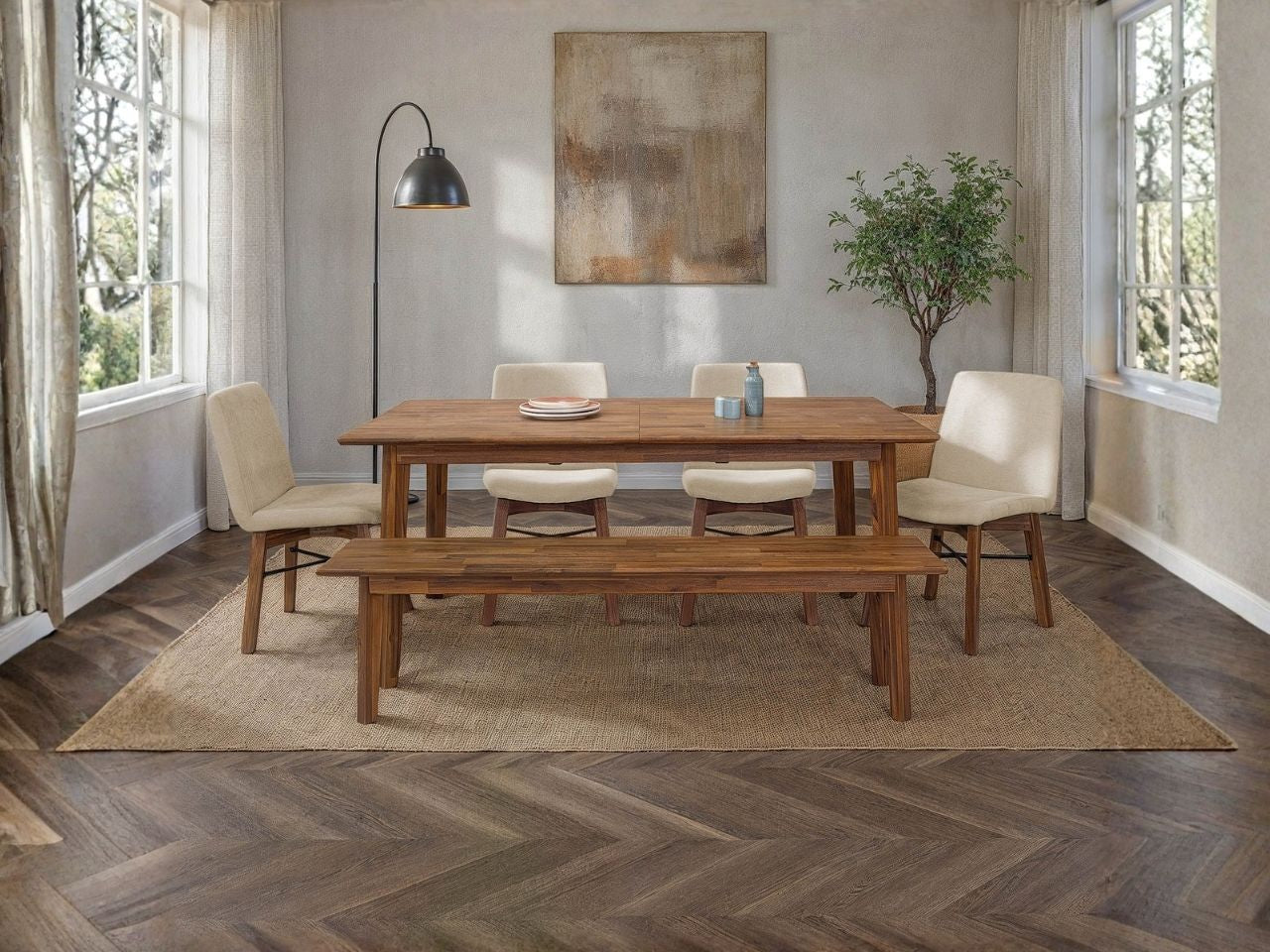 Gia Warm Pecan Extension Dining Table 71/102 Inch Solid Wood