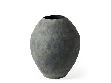 Textured gray vase on a white background in Calgary