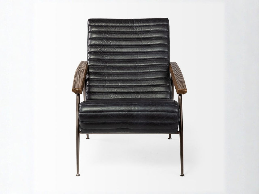 Grosjean Black Leather Wrap Metal Frame Accent Chair in Calgary in a white background