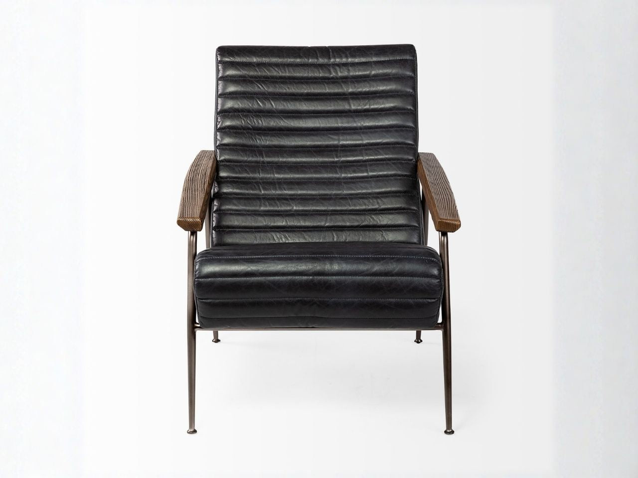 Grosjean Black Leather Wrap Metal Frame Accent Chair in Calgary in a white background front view