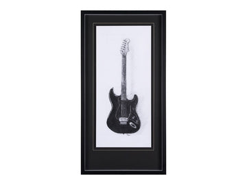 Hand-Embellished Guitar Framed Art Print Monochrome Matted Glass in Calgary in a white background 