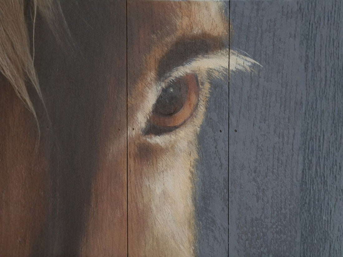 Hennessy Hand-Painted Brown Horse Oil Painting on Wood Panel in Calgary in a white background