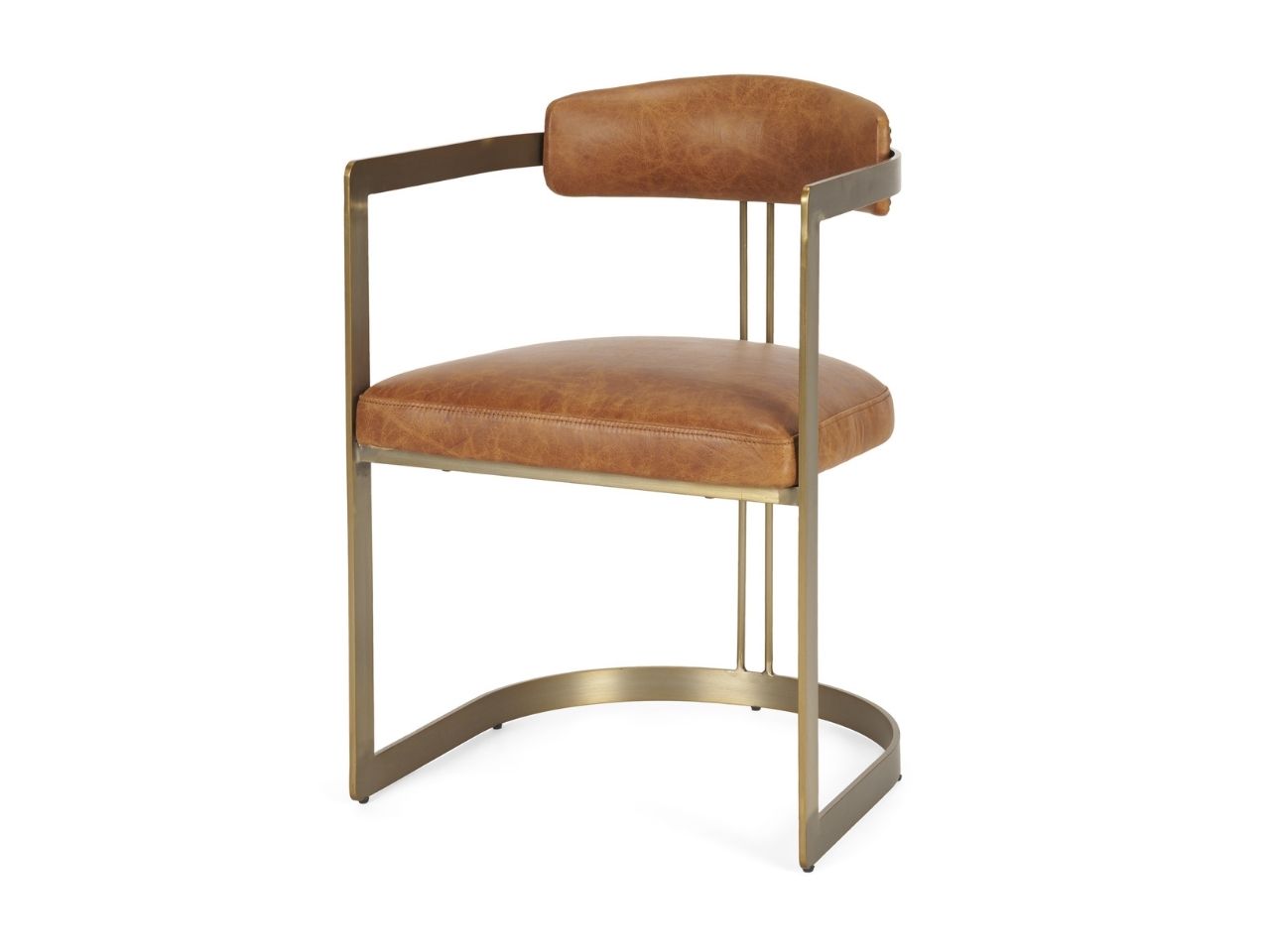 Hollyfield Brown Top-Grain Leather Dining Chair in Calgary with Gold Frame in a white background