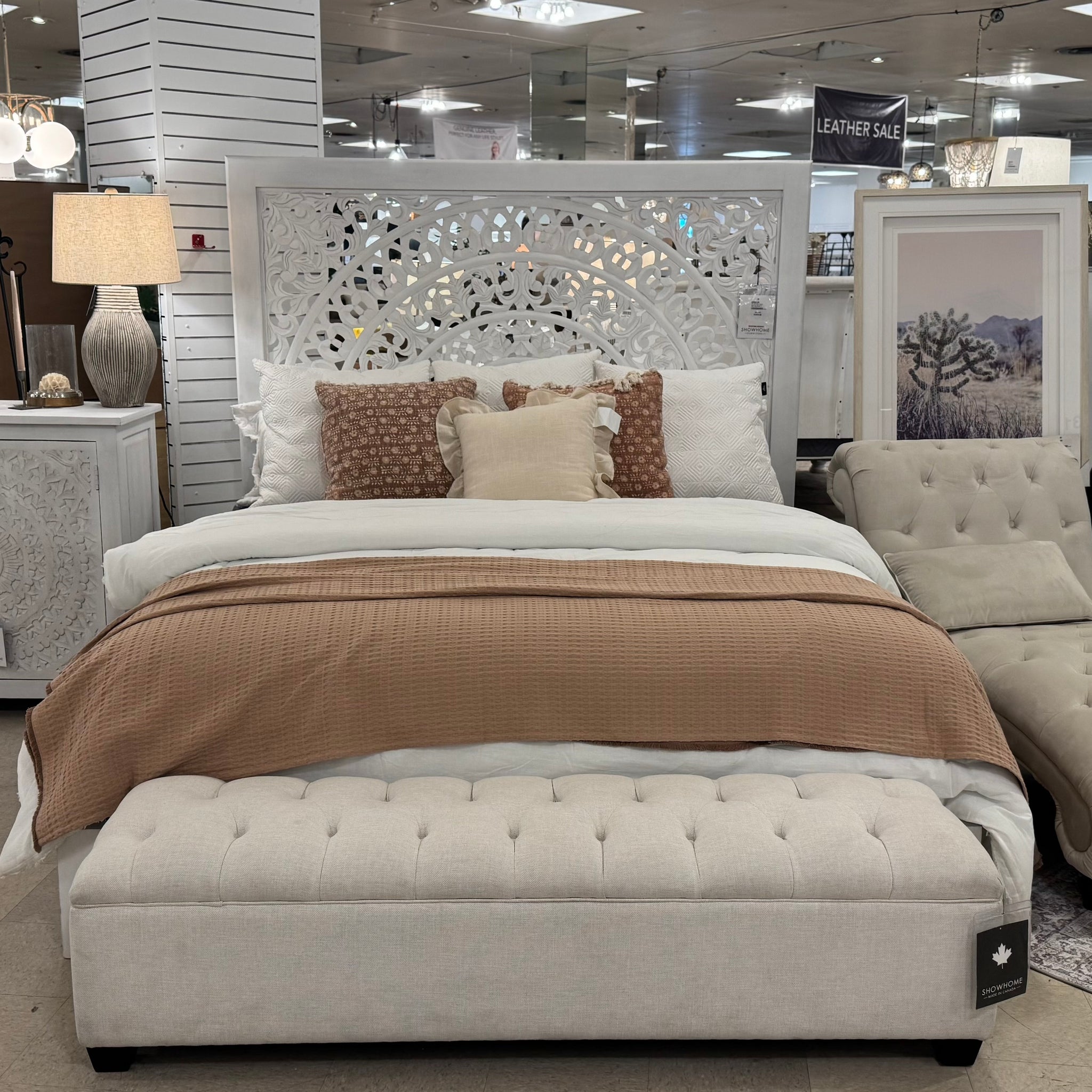Carved White Lace King Bed - Boxspring Required - Jaipur - Calgary Furniture Store