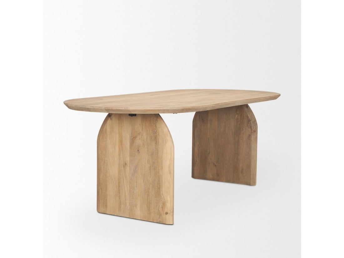 Isla Oval Dining Table w/Light Brown Wood Top & Arched Legs