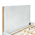 Kamelia Queen Upholstered Bed Sand Fabric Headboard Solid Frame