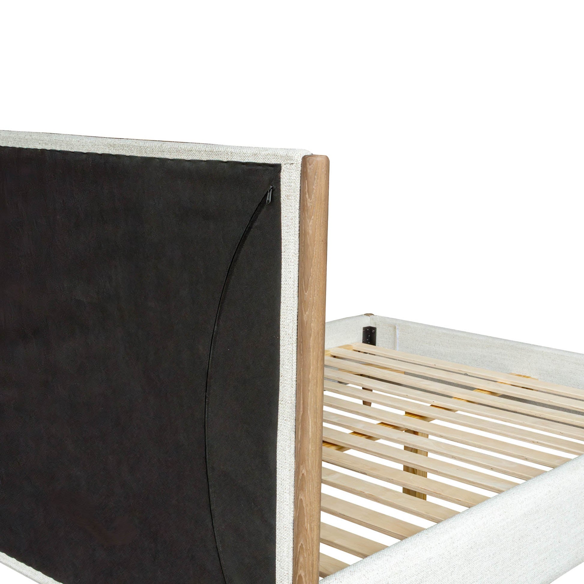 Kamelia Queen Upholstered Bed Sand Fabric Headboard Solid Frame