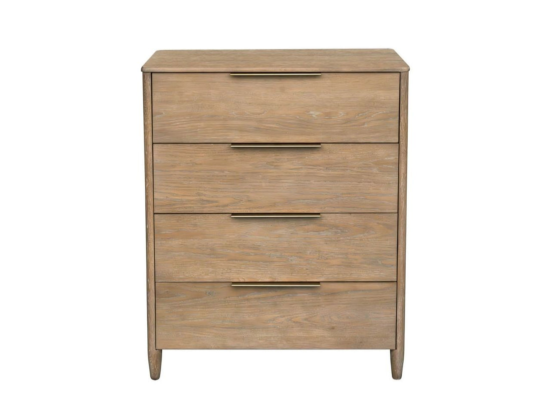 Kamelia 4-Drawer Sand Finish Chest Solid Wood Storage Dresser in a white background