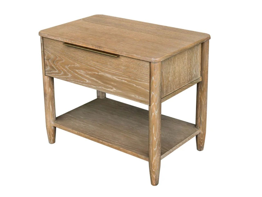 Kamelia Sand Nightstand with Drawer and Shelf Modern Bedside Table in Calgary in a white background