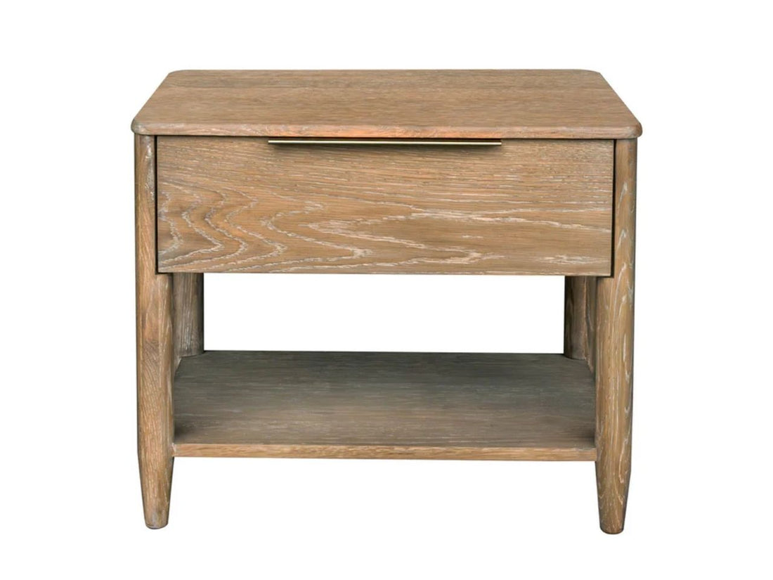 Kamelia Sand Nightstand with Drawer and Shelf Modern Bedside Table in Calgary in a white background