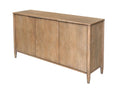 A three-door wooden sideboard with a light natural finish, rounded edges, and tapered legs, shown against a white background.