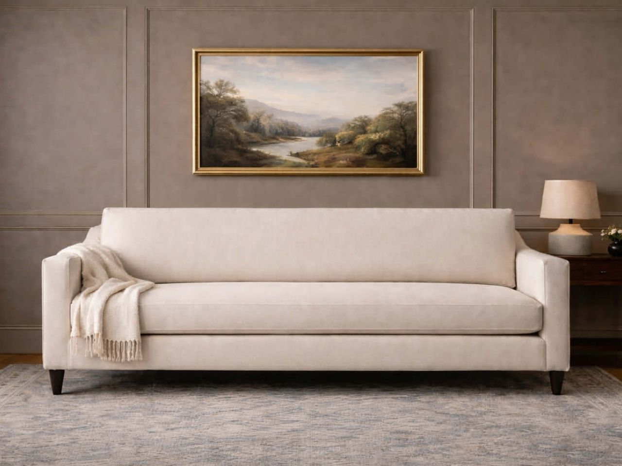 Landon Canadian Custom Sofa with a landscape wall painting