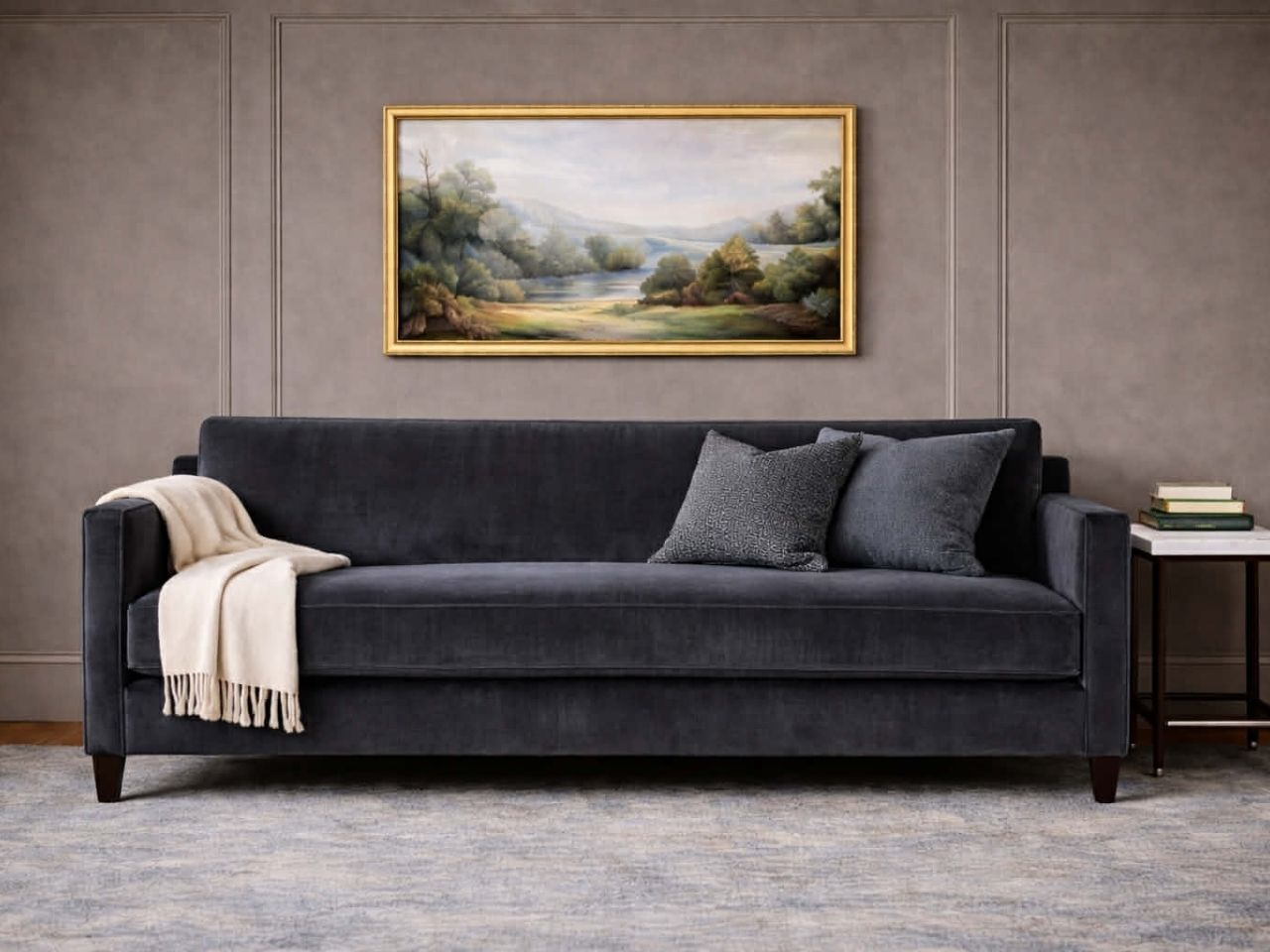 Landon Canadian Custom Sofa with a landscape wall painting