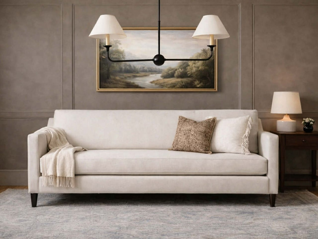 Landon Canadian Custom Sofa with a landscape wall painting