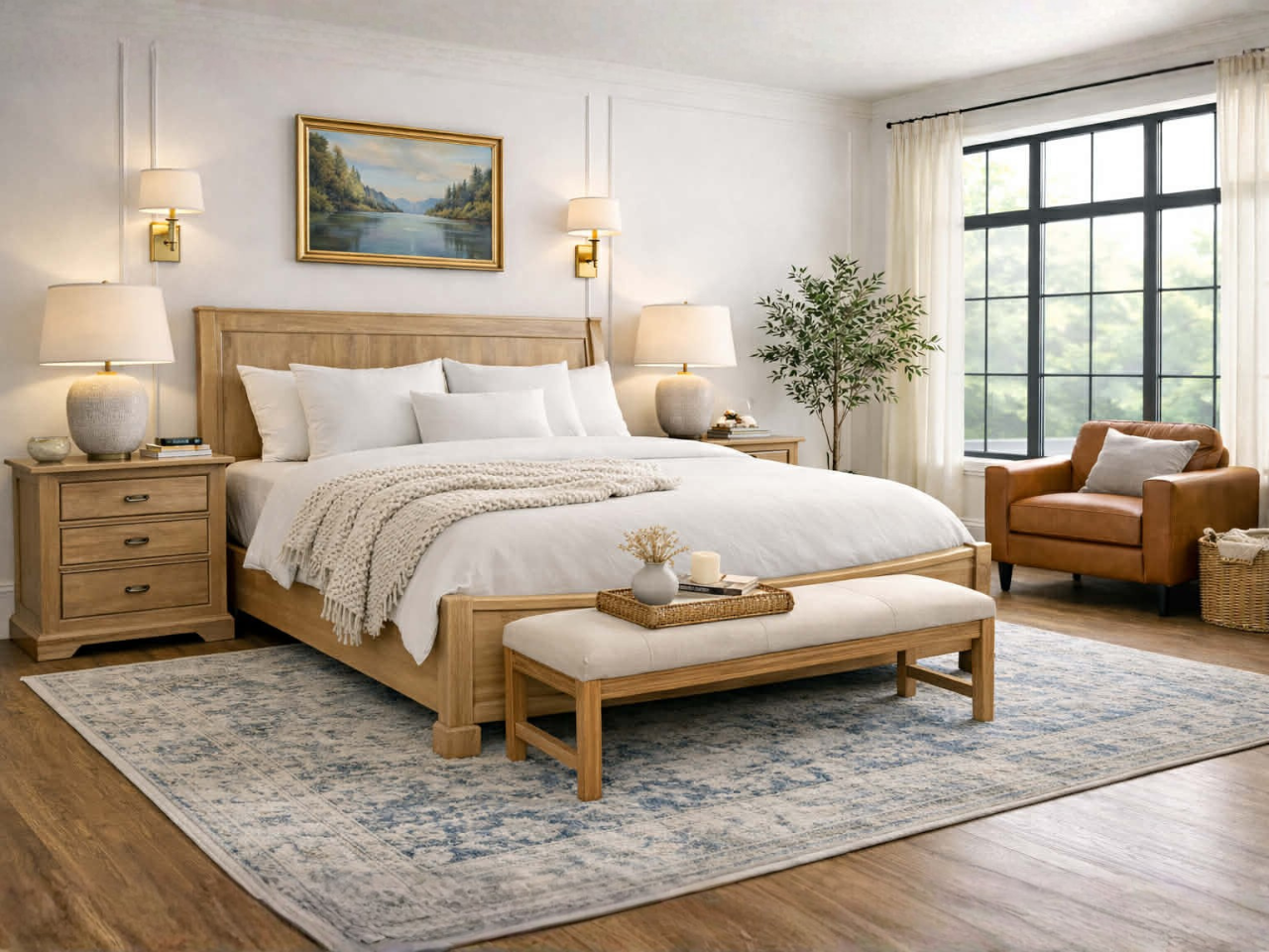Rustique Sleigh Bed in Light Wood Stain