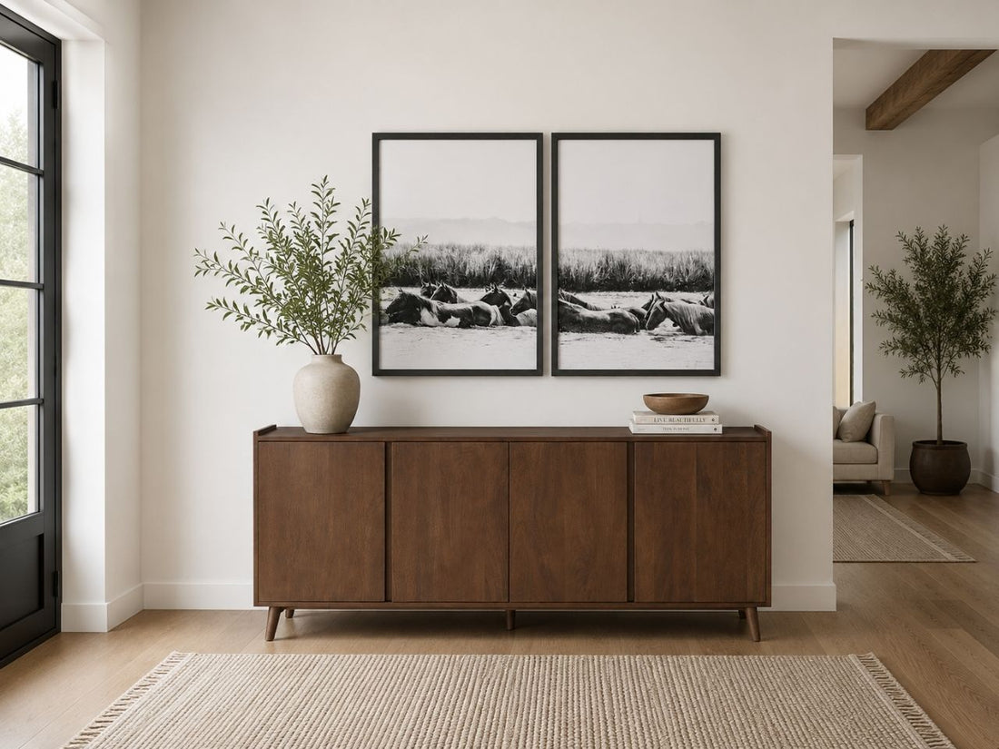 Modern sideboard with a clean wood finish and minimalist design.